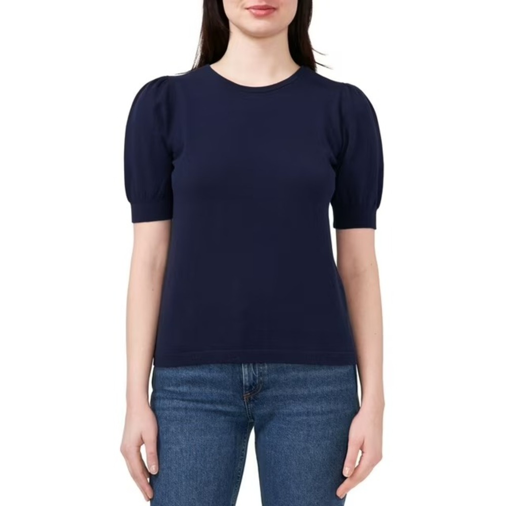 Vince Camuto Women Navy Short Sleeve Puff Sleeve Sweater Size Large NWT